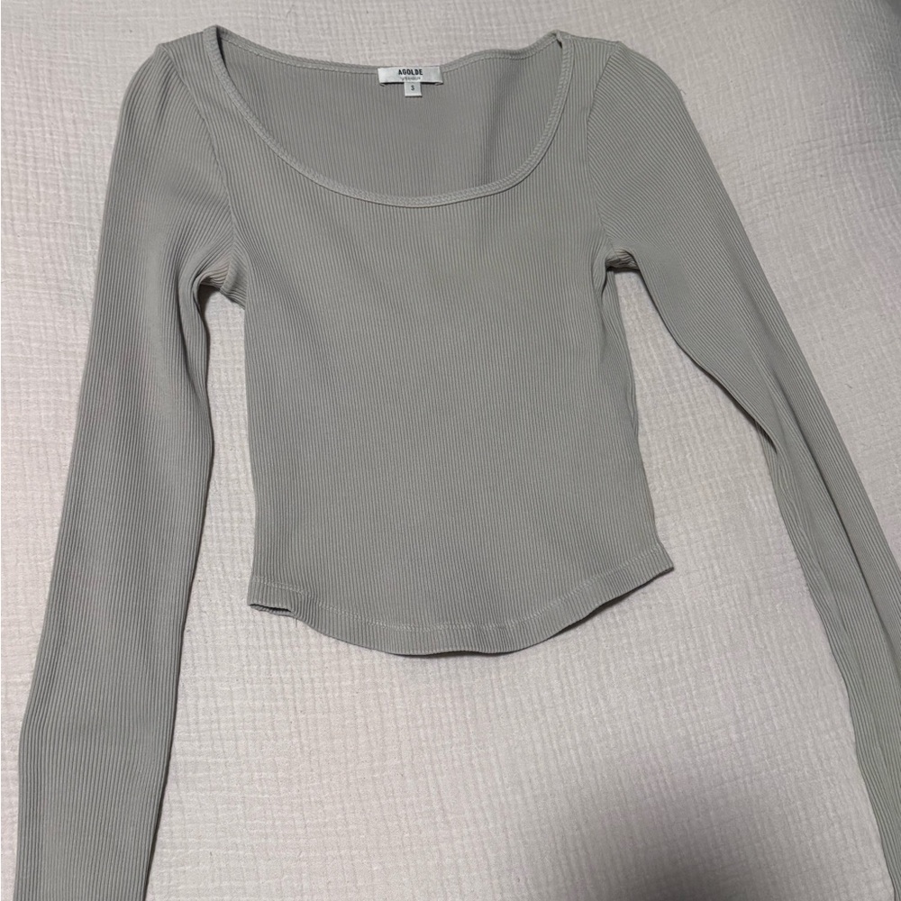 Agolde Light Gray/teal Long Sleeve Top